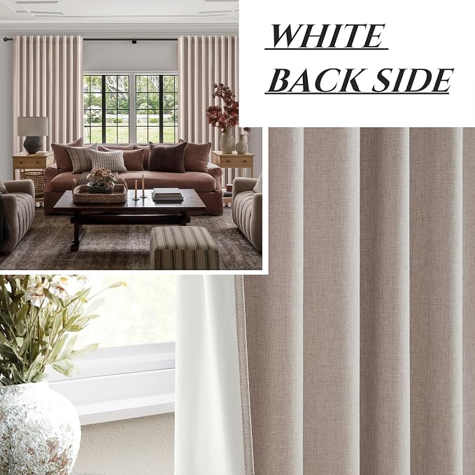 QJmydeco Curtains 70 Inch Length Wide Pleated Blackout Curtain for Sliding Glass Door/Living Room, Farmhouse Linen Thick Boho Bedroom Heavy Insulated Large Window Drapes (70" Wx90 Lx2Panels)