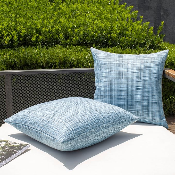 Kevin Textile Pack of 2 Decorative Outdoor Waterproof Pillow Covers Garden Cushion Sham Throw Pillowcase Shell for Patio Tent Couch 24x24 Inch Light Blue
