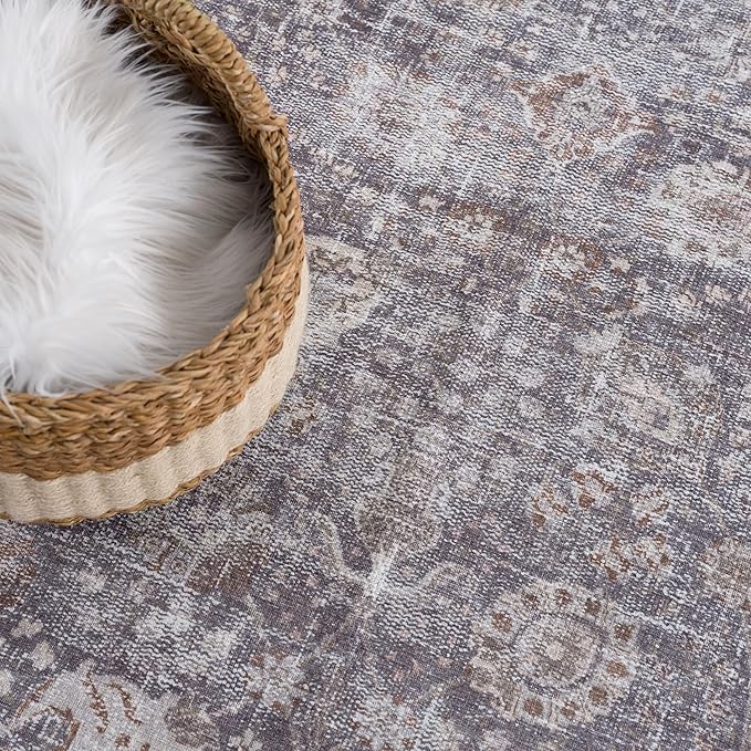 Bloom Rugs Washable 4' x 6' Rug - Brown/Dark Gray Traditional Area Rug for Living Room, Bedroom, Dining Room, and Kitchen - Exact Size: 4' x 6'