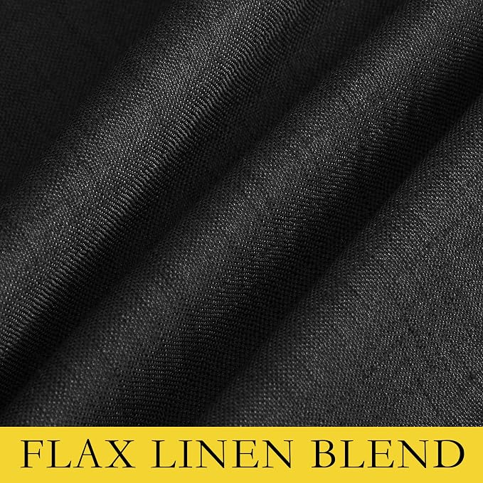 NICETOWN Vintage Open Linen Weave Flax Thermal Curtains, 100% Blackout Curtains 60 inches Long for Dining Room, Soundproof Window Treatment Drapes for Cupboard, Black, 34" Wide Per Panel, Set of 2