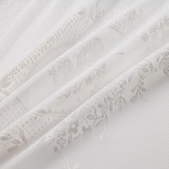 Sutuo Home Ivory Lace Curtains 108 Inches Long 2 Panels for Bedroom Living Room, Vintage Embroidered Floral Rose Sheer Curtains, Privacy Shabby Chic Windows Treatment Pair, Rod Pocket, W57 x L108