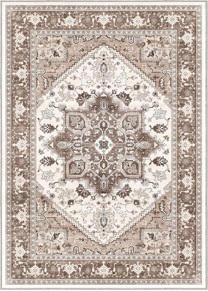 OPPODREAM Soft 10x14 Area Rugs, Washable Rugs 10x14 with Non Slip Backing, Low-Pile Faux Cashmere 10 x 14 Carpet, Khaki