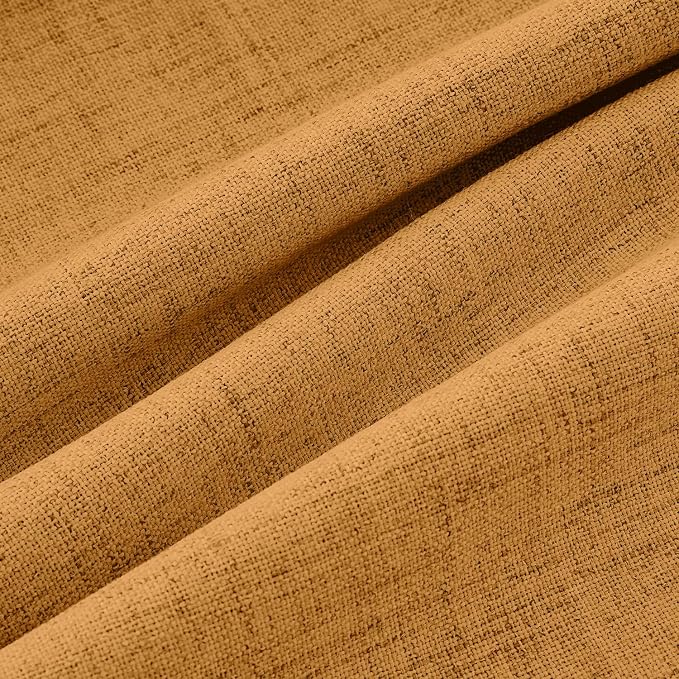 MIULEE 100% Blackout Linen Curtains for Bedroom, Mustard Yellow Solid Luxury Decor Thermal Insulation Room Darkening Drapes for Living Room Back Tab Rod Pocket 42 x 90 Inches, 2 Panels