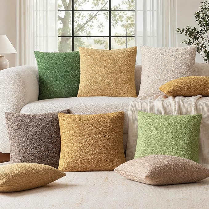 Foindtower Set of 2, Decorative Textured Boucle Throw Pillow Covers Accent Solid Pillow Cases Neutral Couch Cushion Case for Chair Sofa Bedroom Living Room Home Decor 26x26 Inch Light Yellow