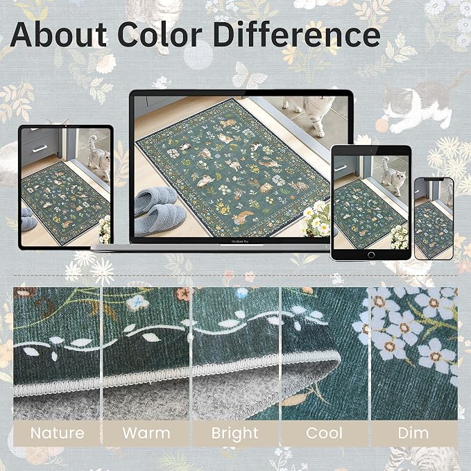 Soalmost 2x3 Cat Rugs for Entryway, Machine Washable Door Mat Animal Floral Small Area Rug Non-Slip Low Pile Soft Throw Rugs for Entrance Kitchen Indoor Front Door Kids Room (2 x 3,Navy Blue)