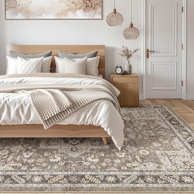 Vintage Living Room Area Rug 12x15 - Large Soft Washable Oriental Traditional Distressed Farmhouse Rugs for Bedroom - Indoor Floor Accent Carpet for Home Office House Decor - Brown