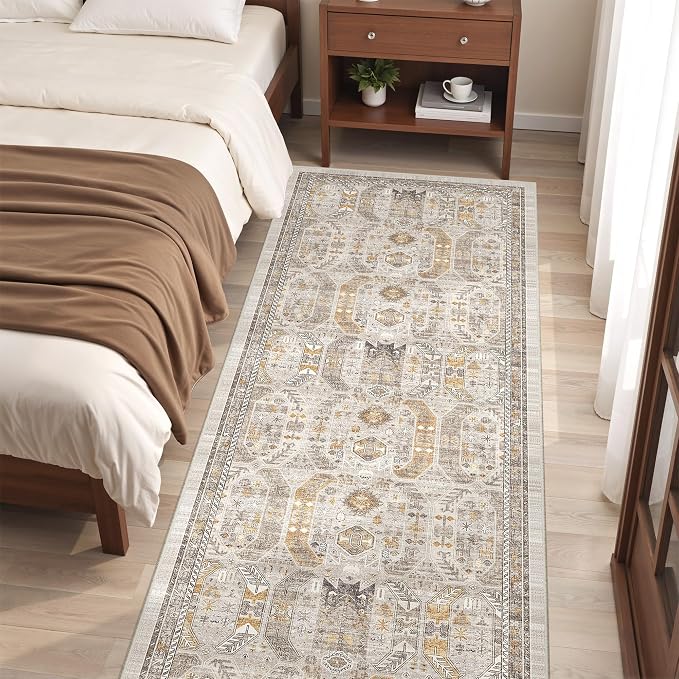befbee 2.6'x8'Non Slip Runner Rugs - Runners for hallways, Kitchen,Entryway,Stain Resistant Washable Rugs for Bedroom, Indoor Vintage Area Rugs (Brown/Gold, 2.6'x8')