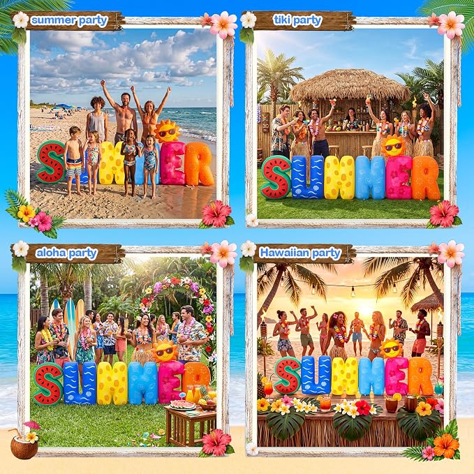 6.56 Ft Summer Inflatable Decoration- LED Lighted Summer Decorations Aloha Tiki Blow Up Party Decor for Tropical Beach Pool Indoor Outdoor Lawn Garden Patio Yard