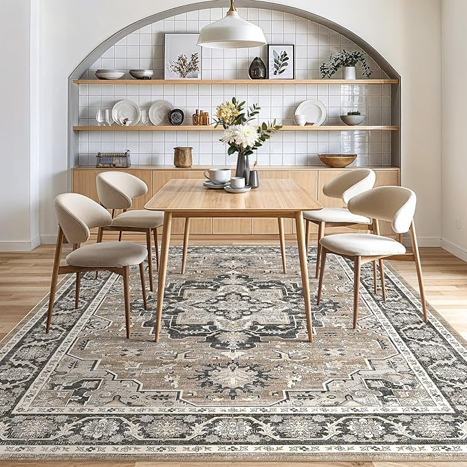 Vintage Living Room Area Rug 9x12 - Large Soft Washable Oriental Traditional Distressed Farmhouse Rugs for Bedroom - Indoor Floor Accent Carpet for Home Office House Decor - Black Brown
