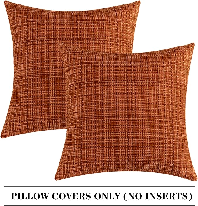 Kevin Textile Fall Pack of 2 Decorative Outdoor Waterproof Pillow Covers Garden Cushion Sham Throw Pillowcase Shell for Patio Tent Couch 16x16 Inch Burnt Orange