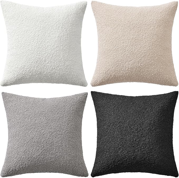 MIULEE Pack of 4 Decorative Textured Boucle Throw Pillow Covers | 18x18 Inch Black White Accent Pillow Cases Soft Couch Cushion Covers Modern Farmhouse Boho Sofa Bed Livingroom Home Decor