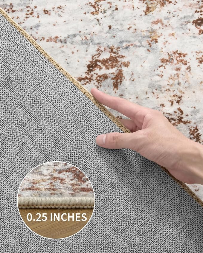 Art&Tuft 9x12 Area Rugs, Stain Resistant Abstract Area Rugs 9x12 Living Room, Foldable Large Washable Area Rug(9'x12', Rust)