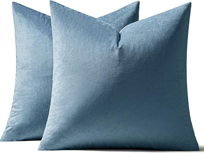 MIULEE Velvet Throw Pillow Covers 16x16 Inch, Pack of 2 - Light Blue, Soft Solid Decorative Pillow Covers Cushion Cases Modern Luxury Home Decor for Spring Couch Sofa Bedroom Livingroom