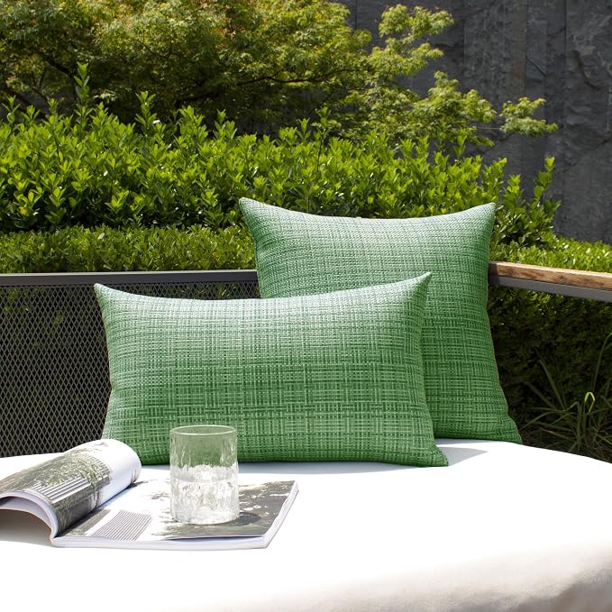 Kevin Textile Outdoor Waterproof Throw Pillow Covers 14x24 Inch Pack of 2 Woven Faux Linen Farmhouse Decorative Water Resistant Lumbar Cushion Covers for Tent Patio Garden Couch Sofa Sage Green