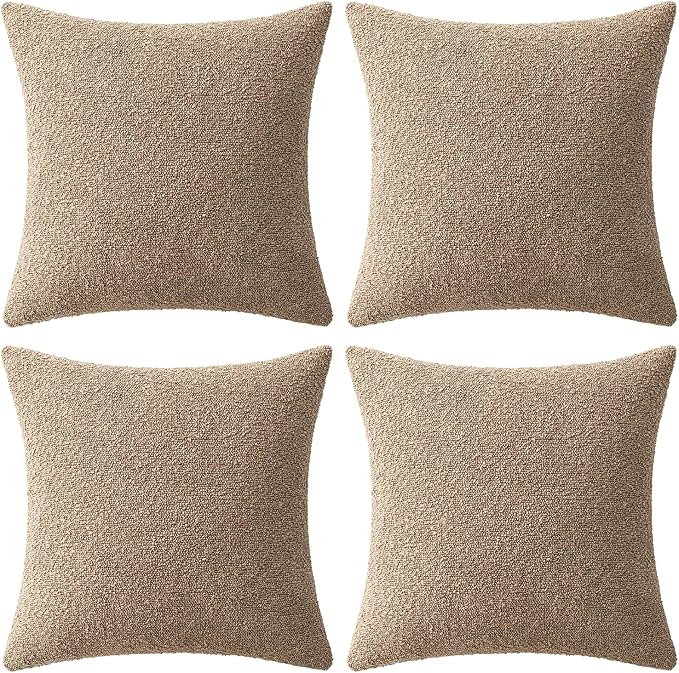 MIULEE Pack of 4 Decorative Textured Boucle Throw Pillow Covers | 20x20 Inch Camel Accent Solid Pillow Cases Soft Couch Cushion Covers for Modern Farmhouse Boho Sofa Bed Livingroom Home Decor
