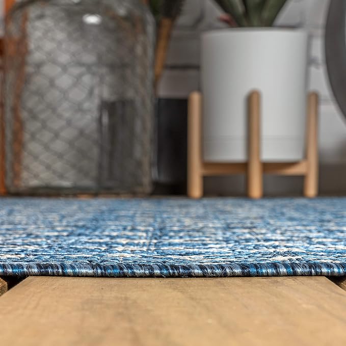 JONATHAN Y Moroccan Geometric Indoor Outdoor Round Area Rug 8 Ft Navy/Light Gray, Ourika Textured Weave for Backyard, Patio, Porch, Easy-Cleaning, High Traffic, Pet-Friendly, Non-Shedding SMB108B-8R