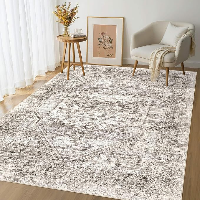 Vintage Living Room Area Rug 8x10 - Large Soft Washable Oriental Traditional Distressed Farmhouse Rugs for Bedroom - Indoor Floor Accent Carpet for Home Office House Decor - Distressed Brown