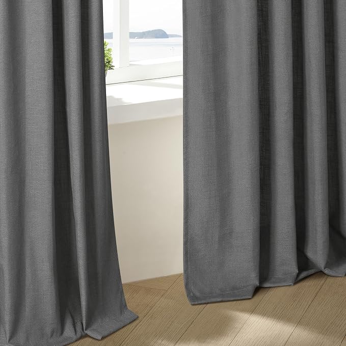 TWODRAPES Dark Grey 80 Inch Pinch Pleated Linen Curtains 2 Panel Set for Living Room Thick Linen Drapes 80 Inches Long Pinch Pleat Drapes Semi Sheer Curtain for Dining Bedroom Office Charcoal Gray
