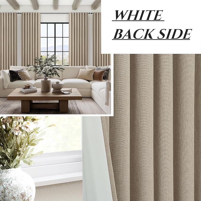 100% Blackout Curtains 84 Inch Length 2 Panels Set Farmhouse Style for Bedroom Windows/Living Room Thermal Insulated Neutral Boho Drapes Linen Blend Dark GreyBeige 7ft Long Hook Belt Pleated/Back Tab