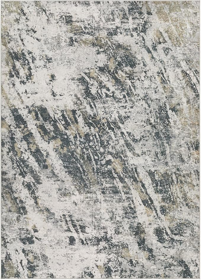 DMOYEST Area Rug Living Room Rugs - 8x10 Large Soft Indoor Neutral Modern Abstract Low Pile Washable Rug Carpet for Bedroom Dining Room Farmhouse Home Office-Black Gold/Grey
