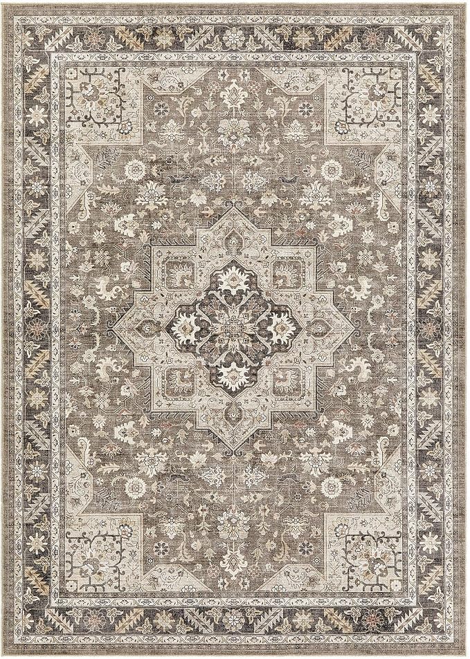 Vintage Living Room Area Rug 10x12 - Large Soft Washable Oriental Traditional Distressed Farmhouse Rugs for Bedroom - Indoor Floor Accent Carpet for Home Office House Decor - Brown