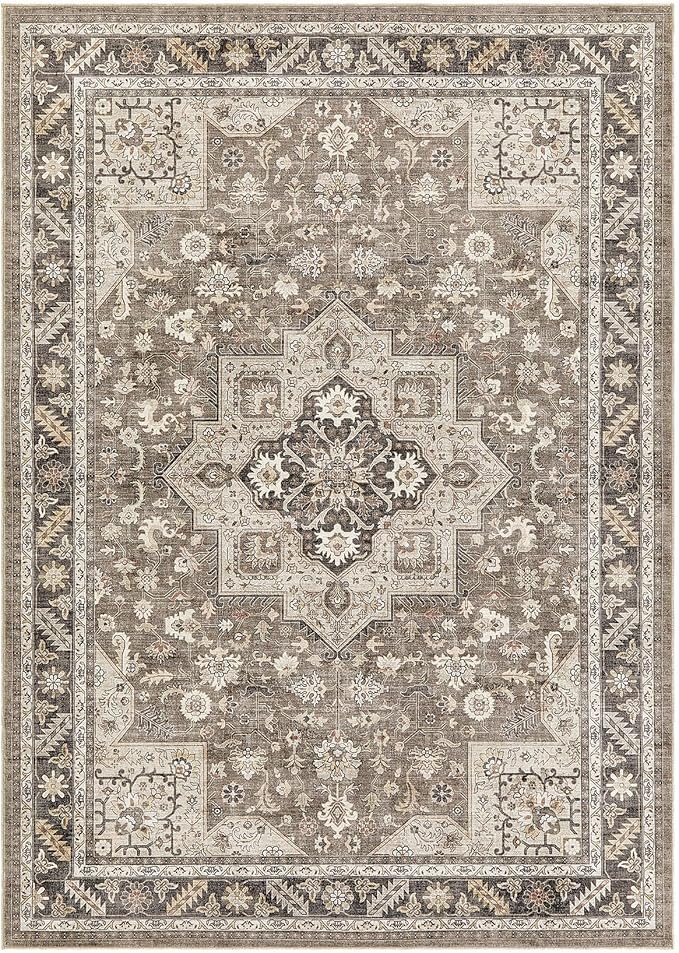 Vintage Living Room Area Rug 8x10 - Large Soft Washable Oriental Traditional Distressed Farmhouse Rugs for Bedroom - Indoor Floor Accent Carpet for Home Office House Decor - Brown