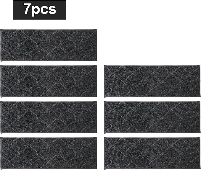 COSY HOMEER Edging Stair Treads Non-Slip Carpet Mat 28inX9in Indoor Stair Runners for Wooden Steps, Edging Stair Rugs for Kids and Dogs, 100% Polyester TPE Backing (7pc, Black,)