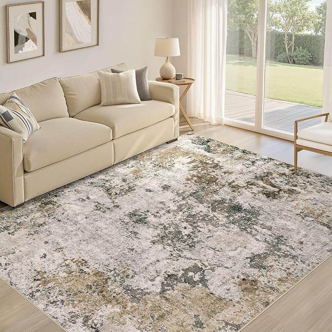 Area Rugs 5x8 Living Room: Washable Large Abstract Modern Neutral Soft Rug Stain Resistant Non-Slip Backing Carpet for Bedroom Dining Room Indoor Nursery Dorm Home Office Decor - Dark Brown