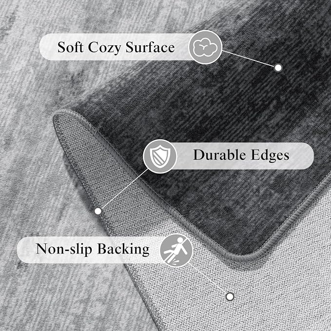 2x3 Washable Mat,Small EntryWay Rugs,Stainproof Non-Slip for Indoor Entranc | Low pile,Stain-resistant & Non-slip backing, Solid Vintage Style for indoor,entryway,kitchen,bathroom(2x3,Gray)