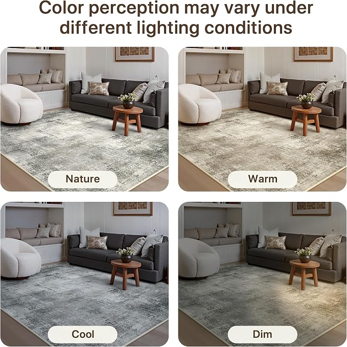 GENIMO 5x7 Area Rugs for Living Room, Machine Washable Non Slip Rugs, Low Pile Lightweight Vintage Print Rug for Bedroom, Dining Room, Home Office, Abstract Grey