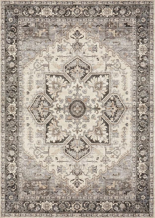 12x18 Area Rugs for Living Room - Large Carpet Ultra Thin Soft Washable Oriental Vintage Floral Distressed Big Indoor Carpets for Bedroom Nursery Dorm Home Decor Aesthetic - Grey Brown
