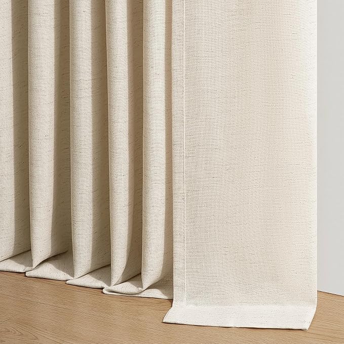 Topfinel Sand Beige Pinch Pleated Linen Curtains 84 Inch Length 2 Panels for Bedroom Living Room Textured Semi Sheer Window Curtain Boho Neutral Back Tab Pinch Pleat Drape with Hooks 84 Inches Long
