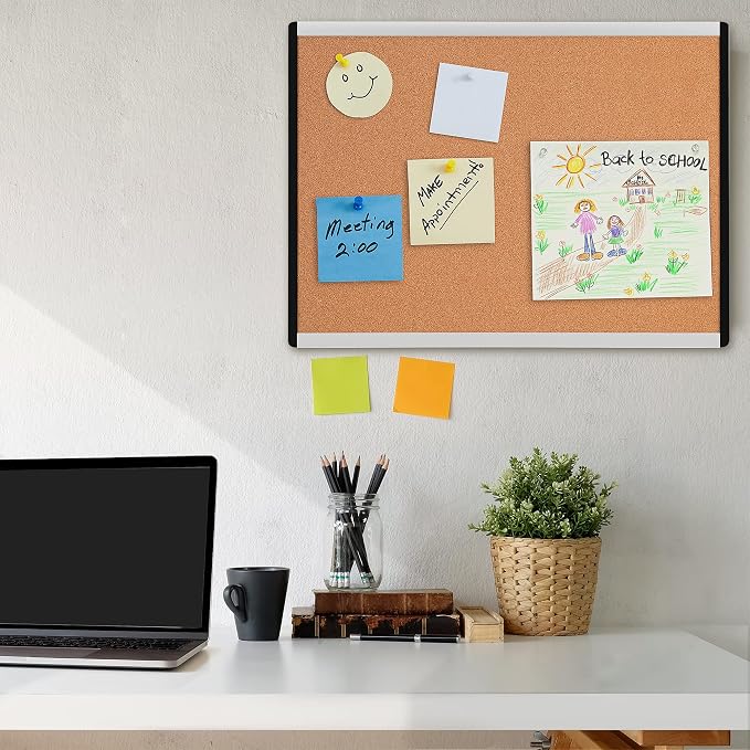Amazon Basics Cork Bulletin Board, 23" x 17", Lightweight, Easy to Mount, Aluminum/Plastic Frame