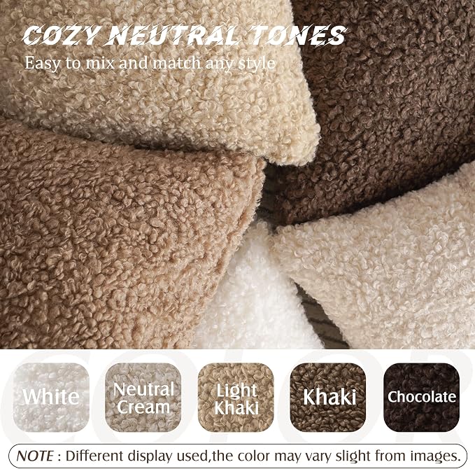 Foindtower 2 Pieces 16x16 Inch Khaki, Faux Fur Throw Pillow Cover Accent Sherpa Pillow Fuzzy Soft Pillowcases Sheepskin Decorative Fleece Cushion Case for Bed Couch Living Room