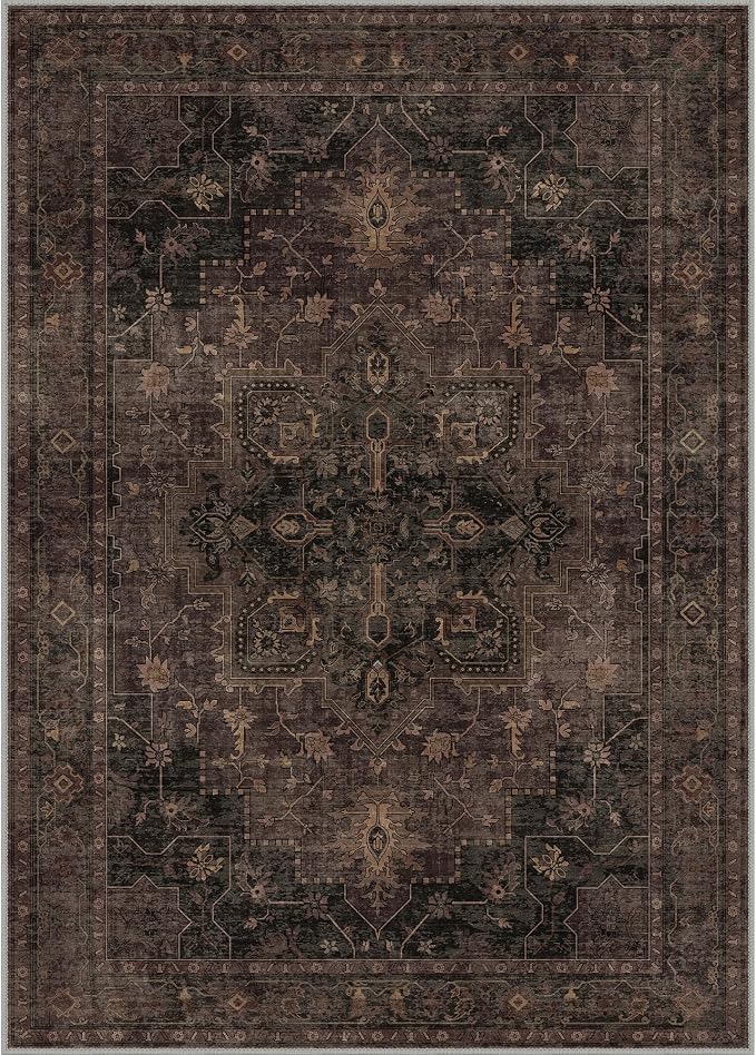 GENIMO Area Rug 2x3 Doormat, Machine Washable Rugs Low Pile, Small Retro Entryway Mat for Entrance, Hallway, Kitchen and Corridor, Charcoal Brown