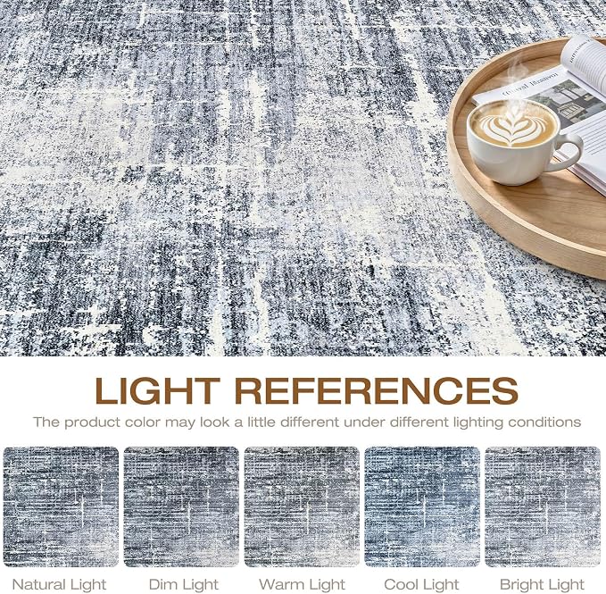 10x14 Area Rugs Living Room: Washable Large Neutral Navy Rug Abstract Soft Modern Stain Resistant Indoor Floor Non-Slip Carpet for Bedroom Nursery Kids Office Playroom Dining Room Under Table Home