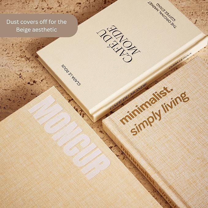Decorative Coffee Table Books Set of 3 – Neutral Home Décor Beige Hardcovers with Removable Black & White Covers, Real Blank Pages, Modern Room Décor Aesthetic Faux Books for Shelf & Table Styling