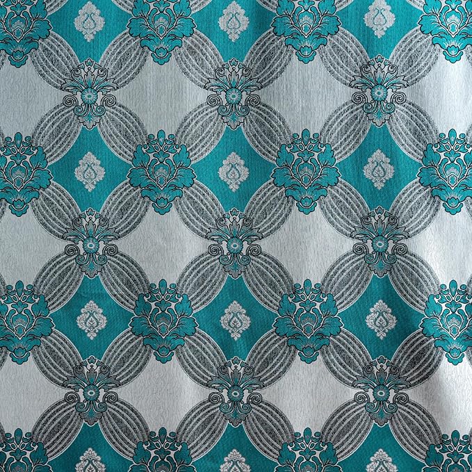 Petrichor Elegant Curtains with Gold Silver Threads 2 Panels Set - Luxury Window Treatment Attached Valance, Sheer Backing, and 2 Tie Backs for Bedroom and Living Room, 54x63 inches, Teal