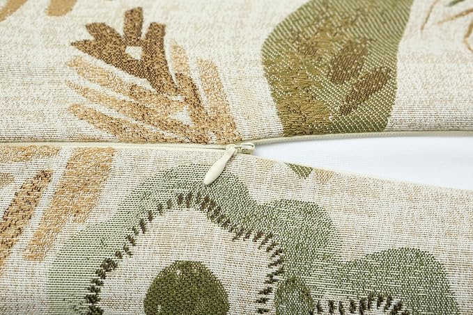 Mika Home Pack of 2 Throw Pillow Covers Decorative Pillow Cases for Sofa Couch Bed,Sunflower Pattern,22x22 Inches,Green Cream