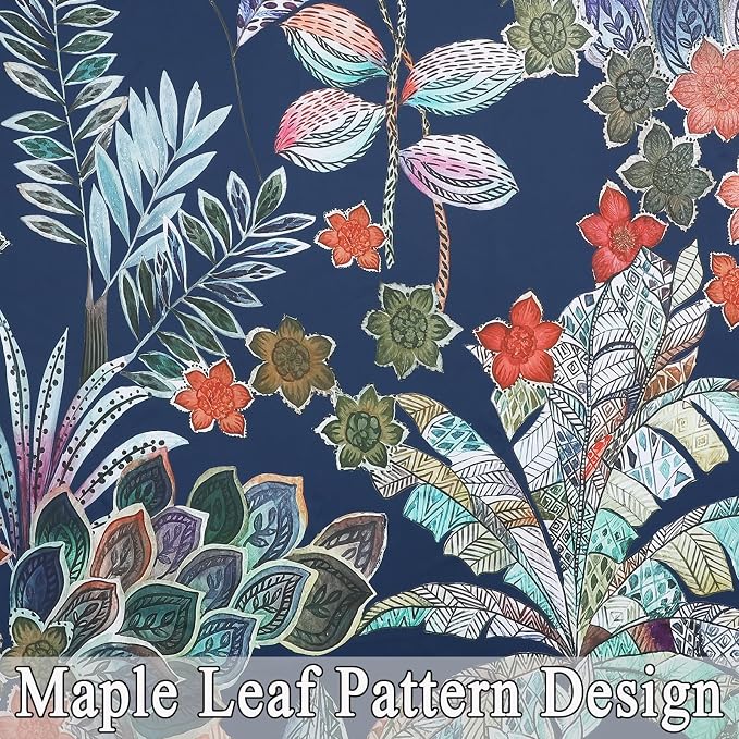 Estelar Textiler Navy Blue Maple Leaves Blackout Curtains 102 inch Length 2 Panels,Grommet Drapes for Bedroom Living Room, Colorful Leaf Pattern Designs Nature Print Window Treatment Decor, 52Wx102L