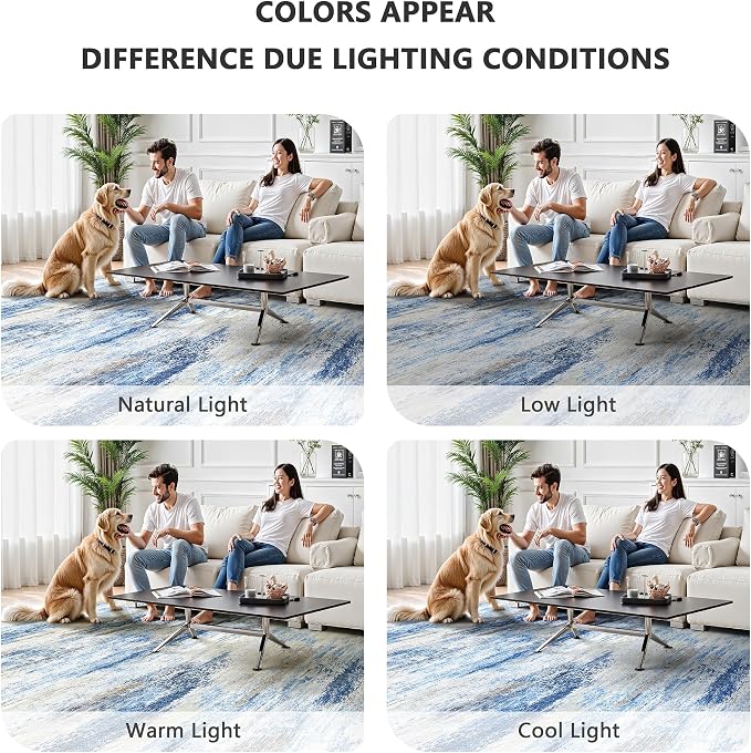5x7 Area Rugs, Abstract Morden Soft Washable Rug, Non-Slip Low Pile Rugs for Living Room, Bedroom, Dining Room, Home, Office(Rust Blue/Brown)