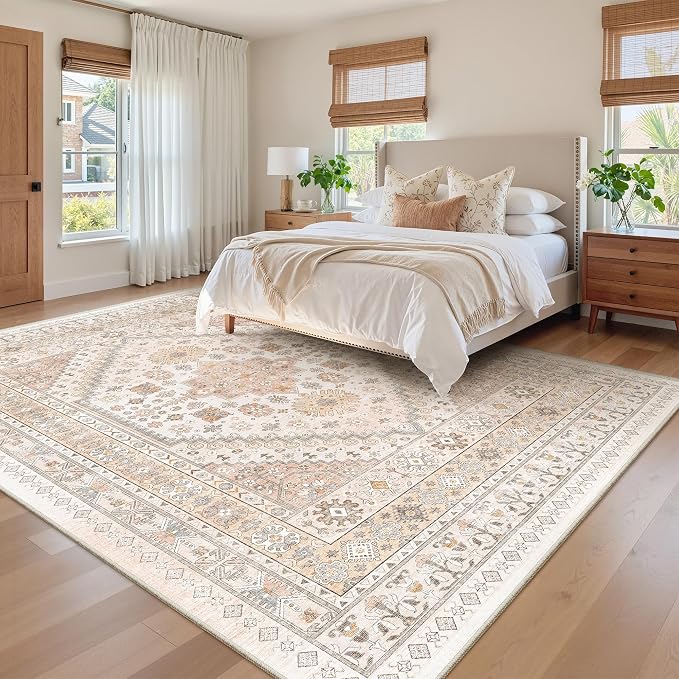 zesthome 9x12 Area Rugs for Living Room,Non-Slip Backing Washable Rugs,Vintage Large Area Rug,Stain Resistant Home Decor Rug