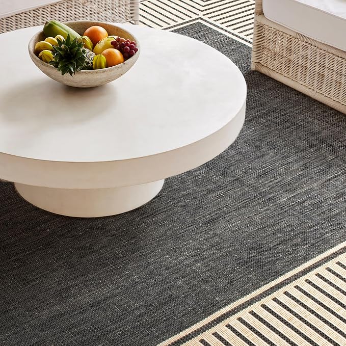 Nuloom Asha Dark Grey/Ivory, 5' x 8', Casual, Striped Border, Soft and Cozy, High Traffic, Stain Resistant, Easy Clean, Durable Area Rug for Indoor/Outdoor Patio, Deck, Porch, Garden, Courtyard