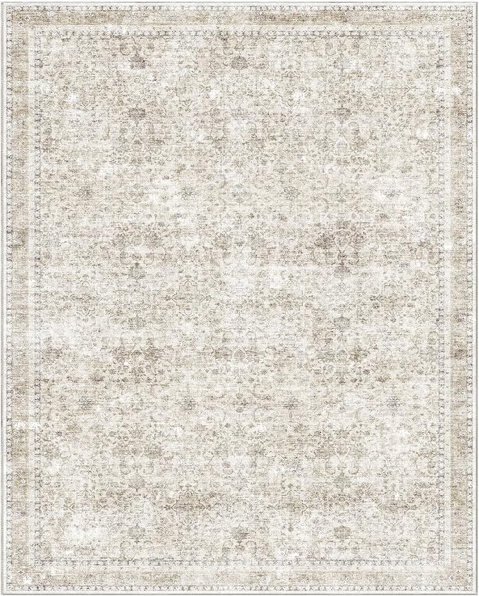 Sasttie 8x10 Area Rugs, Ultra-Soft Washable Rug, Low Pile Foldable Thin Carpets with Non-Slip Backing, Skin-Friendly Stain Resistant Carpet for Living Room, Bedroom, Kitchen, Dorm, 8x10, Beige