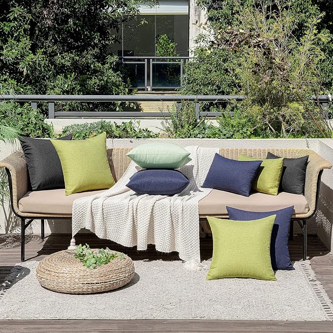 MIULEE Pack of 2 Decorative Outdoor Solid Waterproof Throw Pillow Covers Faux Linen Garden Farmhouse Cushion Cases for Summer Patio Tent Balcony Couch Sofa 20x12 Inch Navy