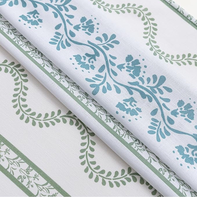 Teal Blue and Green Floral Curtains, English Country Classic Vintage Cottage Sheer Drapes for Bedroom Living Room 84 Inches Long