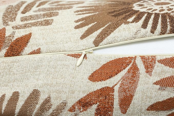 Mika Home Pack of 2 Throw Pillow Covers Decorative Pillow Cases for Sofa Couch Bed,Sunflower Pattern,22x22 Inches,Brown Cream