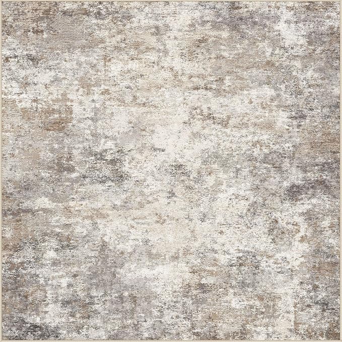 UERMEI Square Area Rugs : Washable 6x6 Neutral Modern Abstract Carpet for Living Room Bedroom - Soft Floor Mat with Non Slip Backing for Kitchen Nursery Dorms Farmhouse Home Decor - Brown Grey
