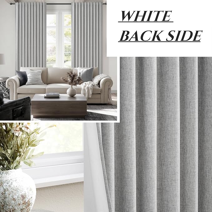 Gray Blackout Curtains 70 Inches Extra Wide Linen Curtains 96 Inch Length for Kids Boys Room/Nursery, Pleated Bedroom Thermal Drapes for Winter Thick Window Energy Efficient 70"W x 96"L 2 Panels