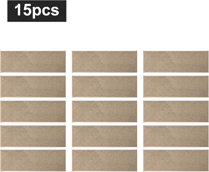 COSY HOMEER Edging Stair Treads Non-Slip Carpet Mat 28inX9in Indoor Stair Runners for Wooden Steps, Edging Stair Rugs for Kids and Dogs, 100% Polyester TPE Backing (15pc, Beige)